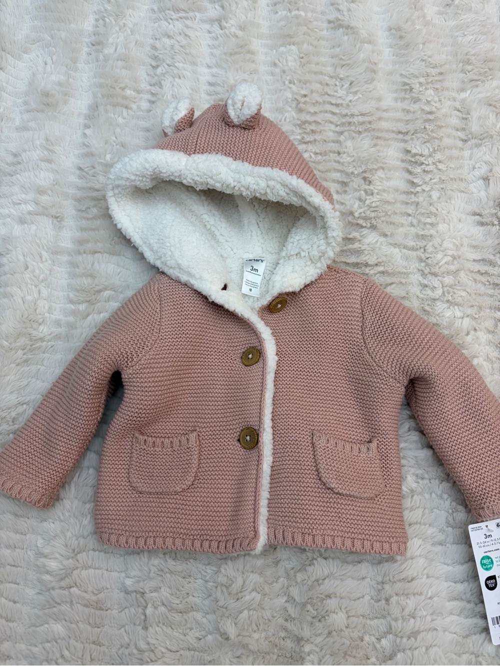 Carter's Pink Knit Hooded Baby Jacket with Sherpa Lining